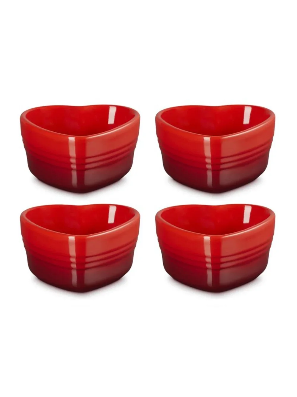 Le Creuset Stoneware Set of 4 Color Cerise Heart Ramekins 300ml, NWT